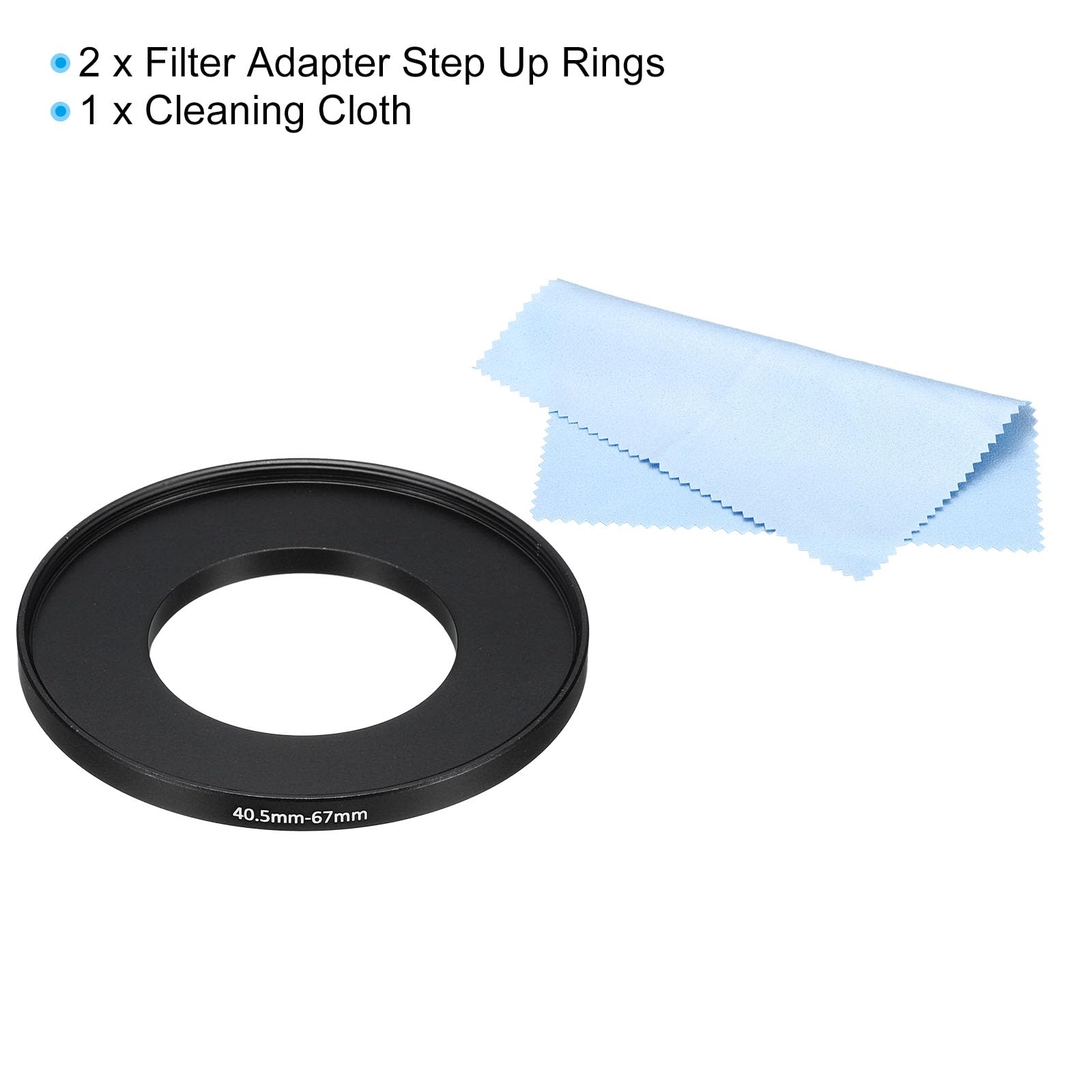 PATIKIL 40,5 mm-67 mm metalowy pierścień Step Up z ściereczką do czyszczenia, 2-pak adaptera filtra obiektywu aparatu, pierścień, aluminiowy pierścień adaptera filtra do kaptura obiektywu, czarny
