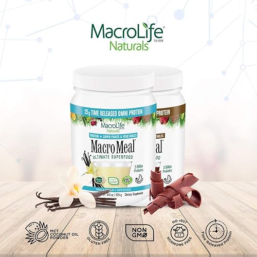 Miniatura 6 de MacroLife Naturals MacroMeal Omni - Suplemento de superalimento de chocolate en polvo con proteína + verduras, probióticos, enzimas digestivas,