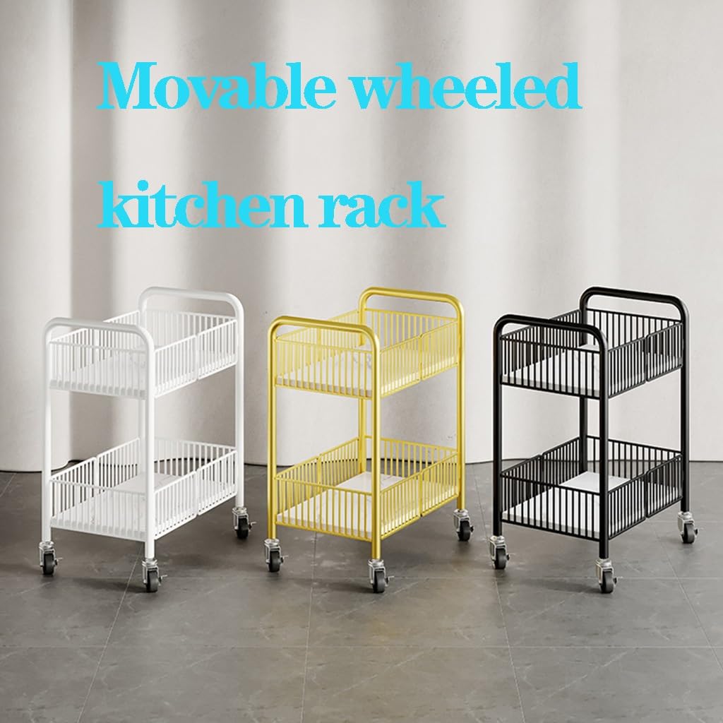 Carrello di Servizio Mobile a 2 Livelli, Pieghevole, con Ruote, Moderno mobiletto da Cucina per Sala da Pranzo, Carrello da Bar in Metallo (Colore: Oro)