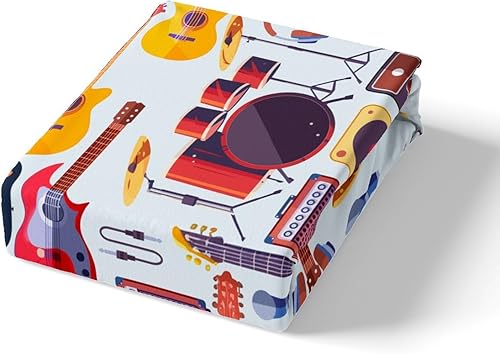 Miniatura 5 de Manfei Juego de sábanas bajeras musicales de tamaño individual, juego de ropa de cama con estampado de auriculares, 2 piezas para niños, niñas,