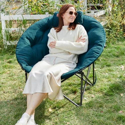 Ever Advanced Xl Moon Chair For Adults 6Cm Padded Garden Saucer Chair, Heavy Duty Camping Foldable Folding Camping With High Back, Super Wide Round Seats For Heavy People, Supports 150KG Green - 2