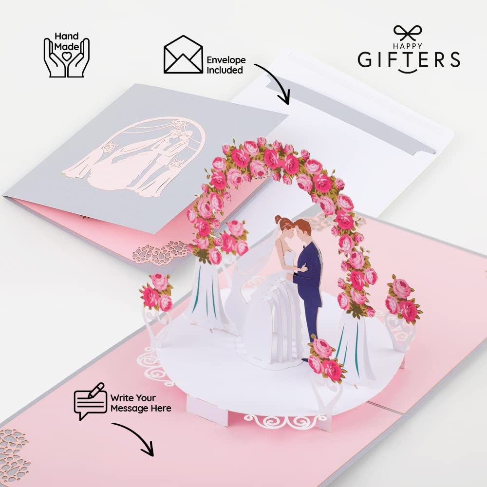 HAPPY GIFTERS Wedding Pop Up Cards, Bridal Shower Card 3D Greeting Pop Out Surprise, Handmade Gifts for Husband Wife, Parents - Image 4