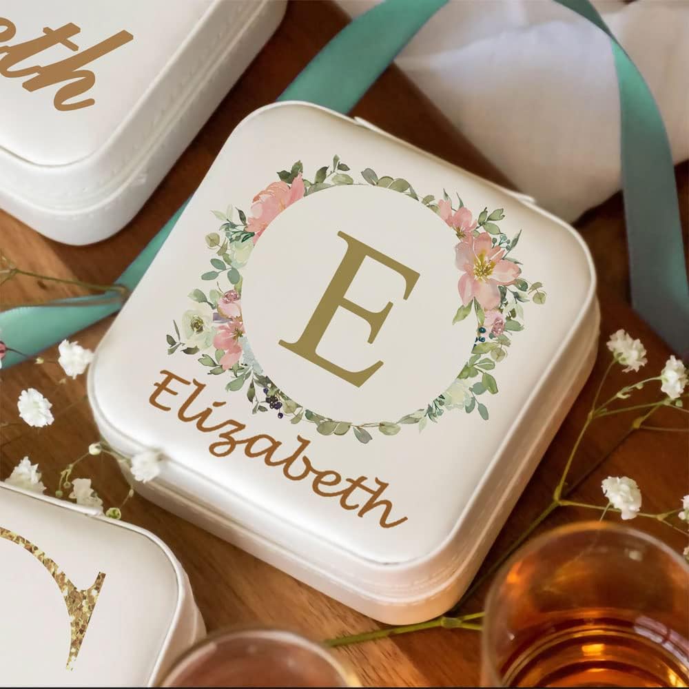 Custom Initial & Name Flower Jewelry Box for Women Girls Layer Jewelry Organizer Storage Case Travel Jewelry Box Organizer Box for Earrings Rings Necklaces Case Gift for Wedding Engagement Birthday