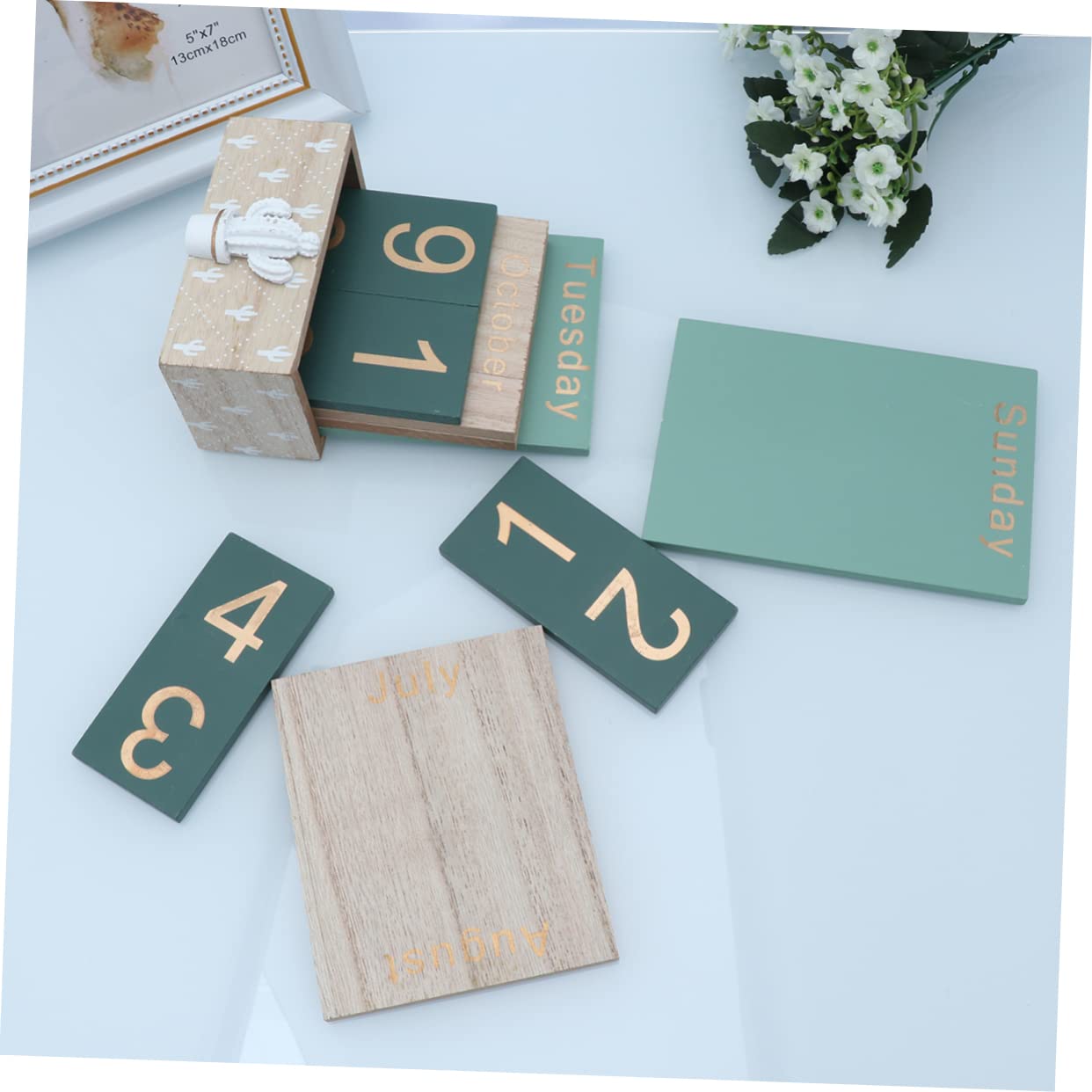 TEHAUX Calendario da Scrivania in Legno Naturale Blocchi Mobili Riutilizzabili, Calendario Scrivania per Ufficio e Casa, Decorazione Rustica Artigianale per Organizzazione Quotidiana