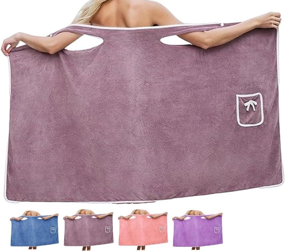 Plus Size Women’s Wearable Shower Skirt, Water Absorption, Quick Drying Beauty, 2-Button Design Adjustable Closure, Soft Friendly, Easy to Put On, Four Seasons Wearable Bathrobe