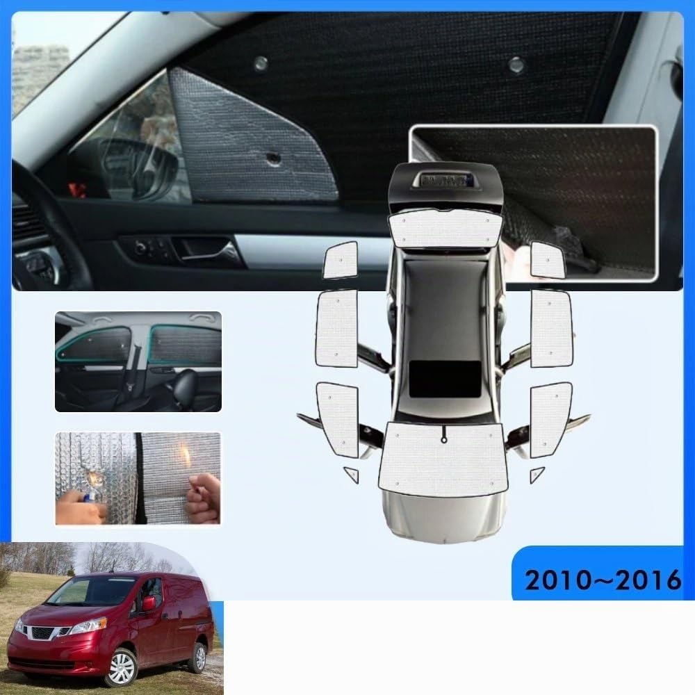 Auto Sonnenschutz Für Nissan Für NV200 M20 Evalia 2010 2011 2012~2015 2016 Silber Außen Schwarz Innen Auto Anti-UV-Schutz Fenster Anti-UV-Sonnenzubehör Autofenster Sonnenschutz(All Sunshades)
