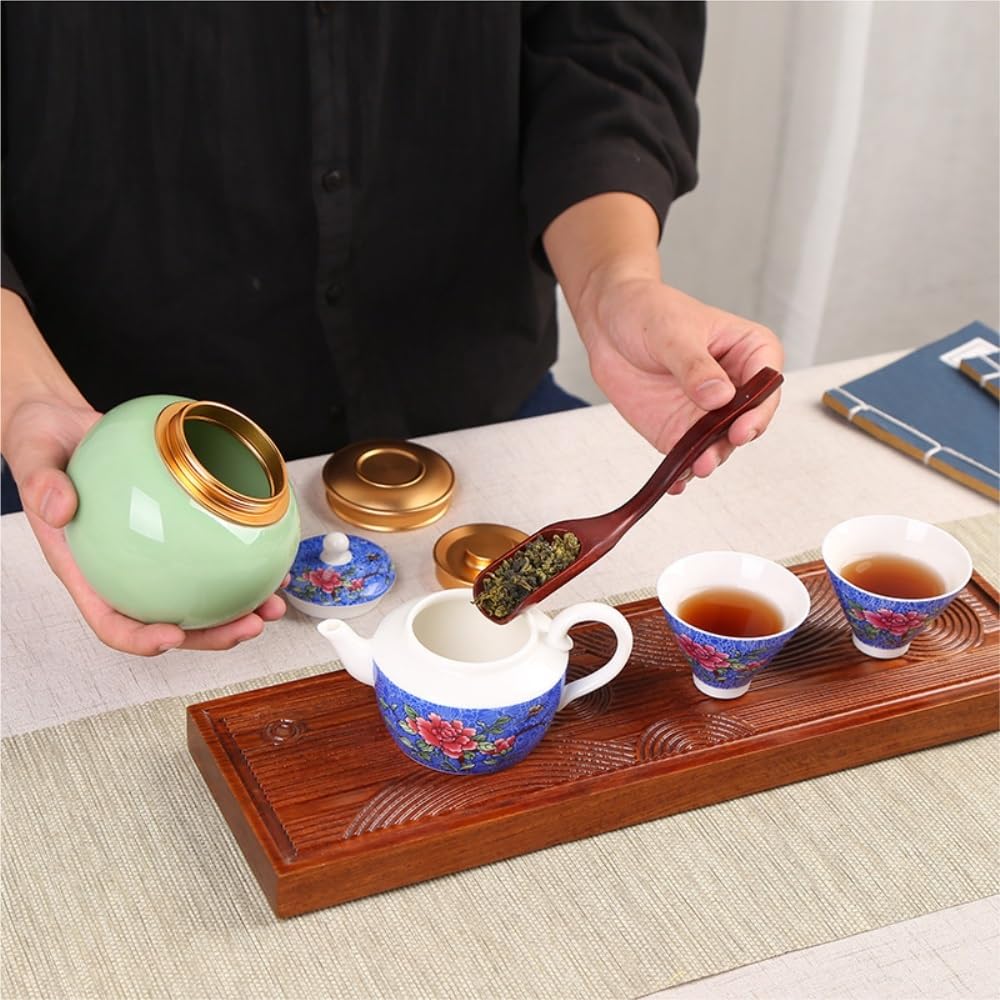 CMBSSTFC Pojemnik na herbatę Ceramiczny słoik do przechowywania herbaty luzem Dwuwarstwowa metalowa pokrywa Seledyn Pojemnik na herbatę Słoik Zamknię słoik do użytku domowego Słoik do przechowywania