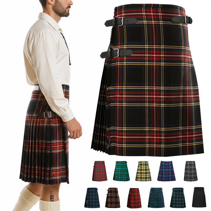Men’s 5 Yard Tartan Kilt - Authentic Scottish Tartans - Adjustable Leather Straps, Soft Non-Itchy Fabric, Comfortable Fit - Wedding, Stag Party & Formal Wear Kilt