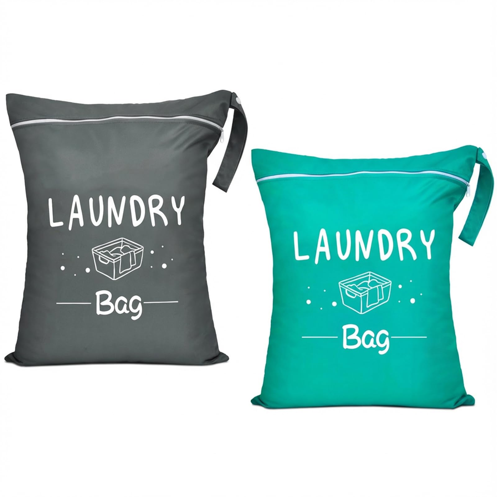 2 Pcs Large Travel Laundry Bags 55X45CM, Waterproof Washing Bags for Laundry with Zipper & Handle, Reusable Dirty Clothes Bag for Travel, Gym, Camping, Dorm, Swimming Pool (Gray-Green) â image 1