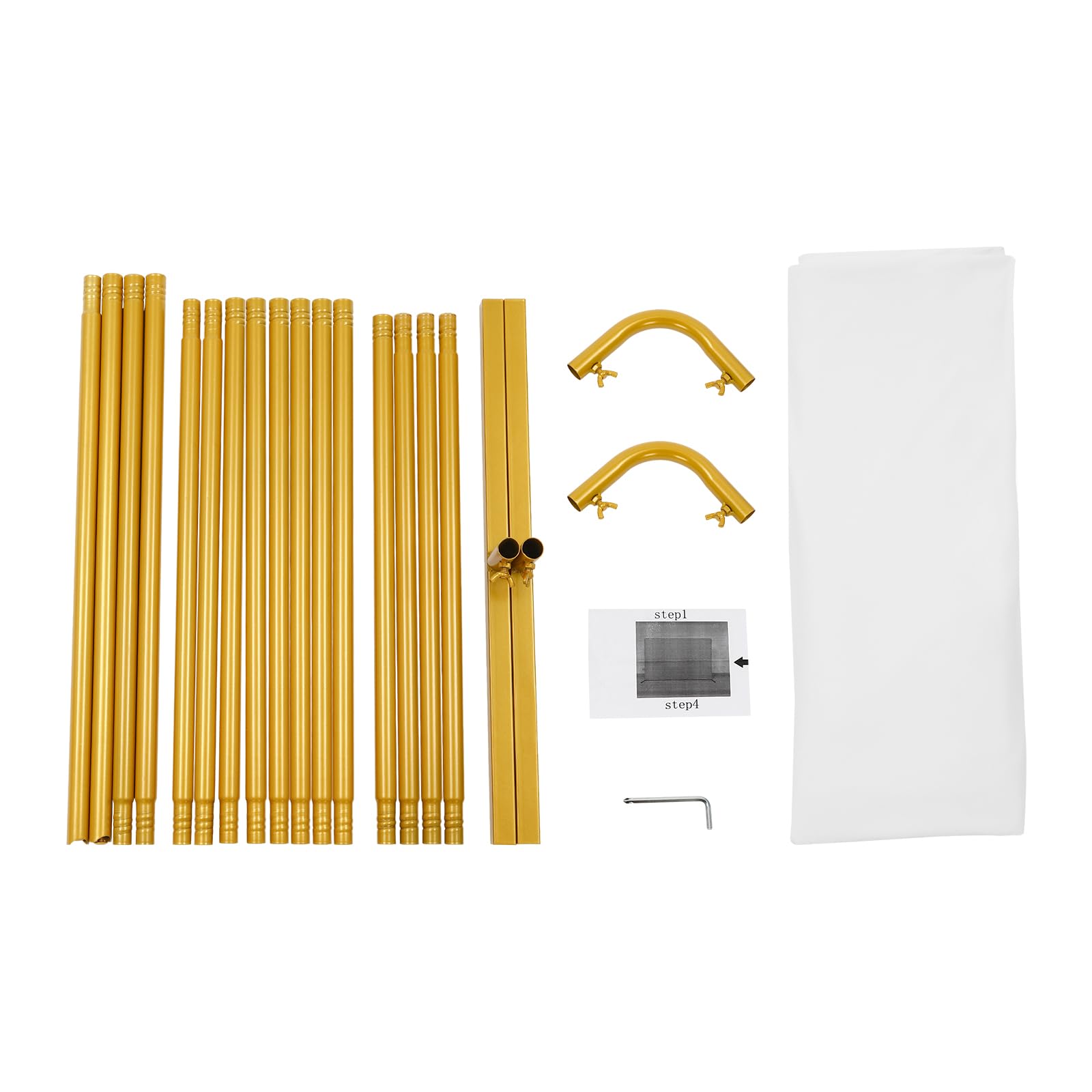 OUKANING Traubogen Hochzeit 2mx2m, Hochtemperatur-Einbrennlackierung, Eisen Hochzeitsbogen Eckig, Ballonbogen Gestell Mit Fuß Und Flügelmuttern (Gold Stand+weiß Abdeckung)