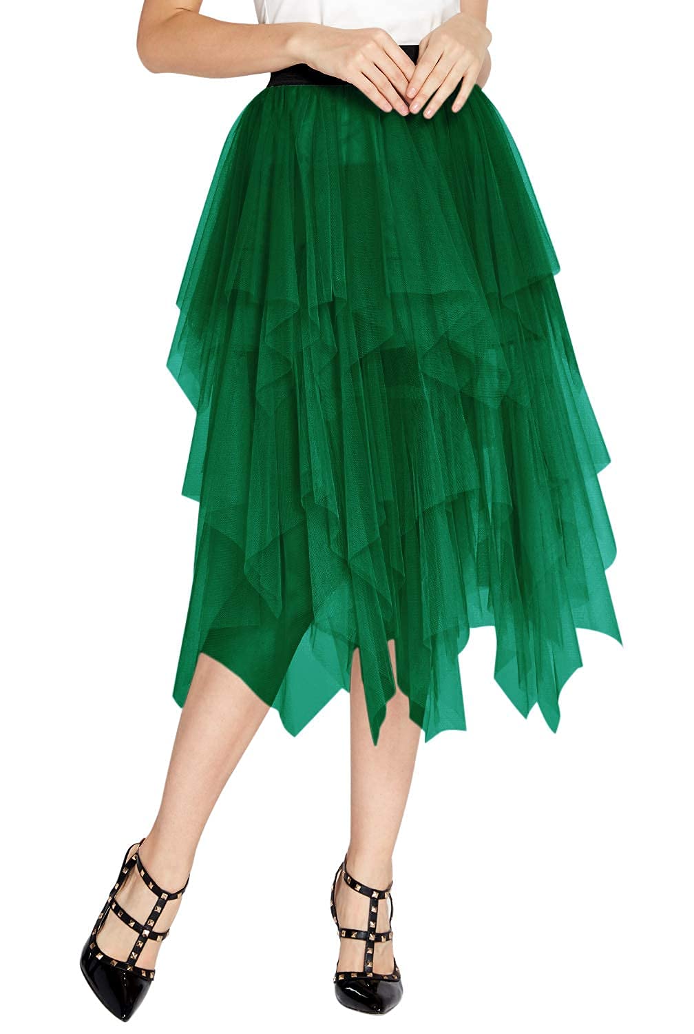 Women's Elegant Mesh Layered Tulle Skirt Sheer Tutu Midi Skirt