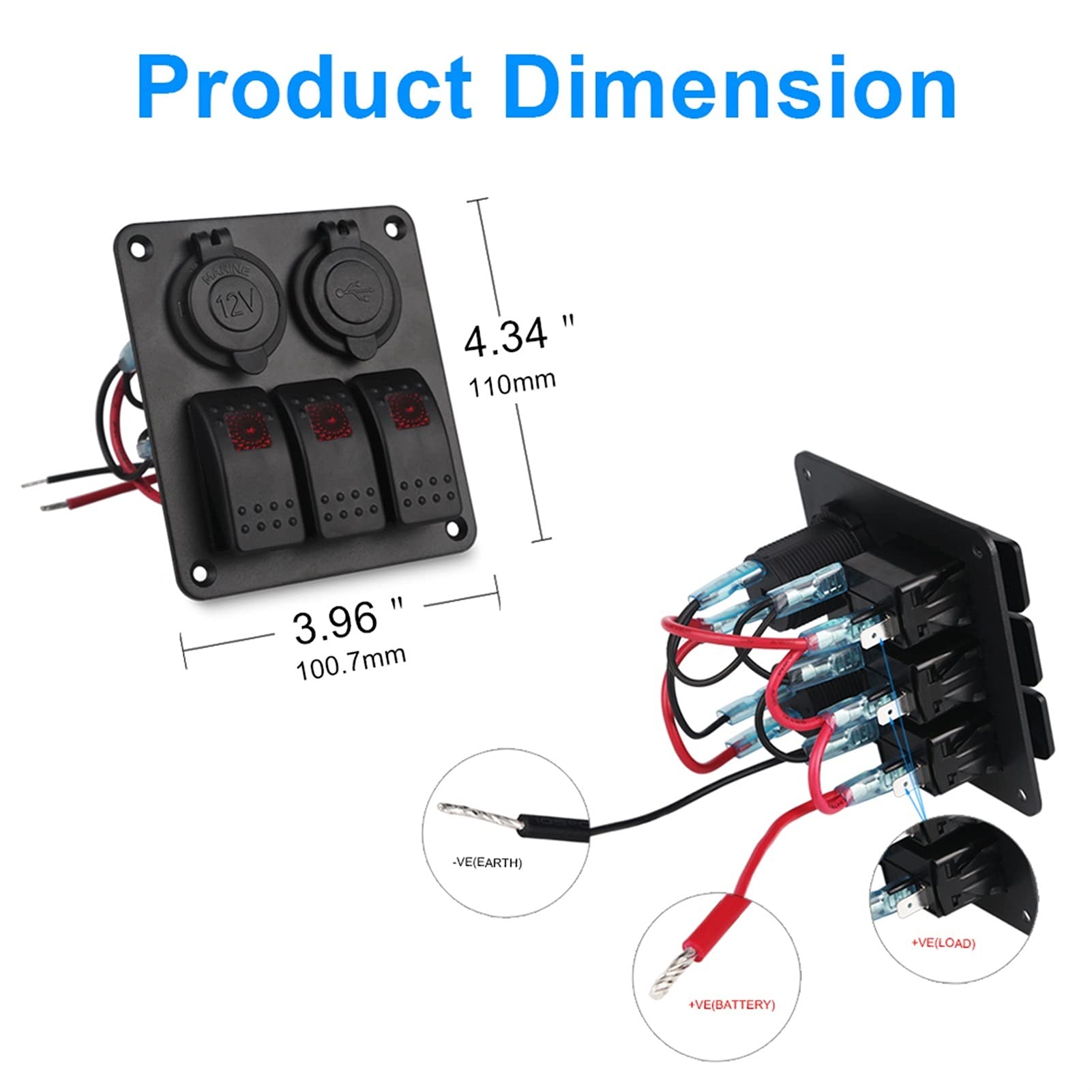 Panel de interruptores basculantes for motocicleta y coche, 3 unidades, con cargador doble, encendido apagado, resistente al agua, for panel marinos for barco, automático, 12 V 24