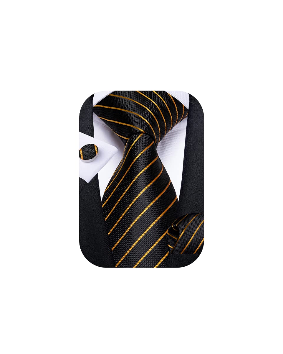 DiBanGu Striped Ties for Men Silk Woven Plaid Necktie | Classic Stripe Pattern,Soft Silk,Wear-resistant,Pocket Square and Cufflinks,Great Gift for Birthday,Business,Meeting