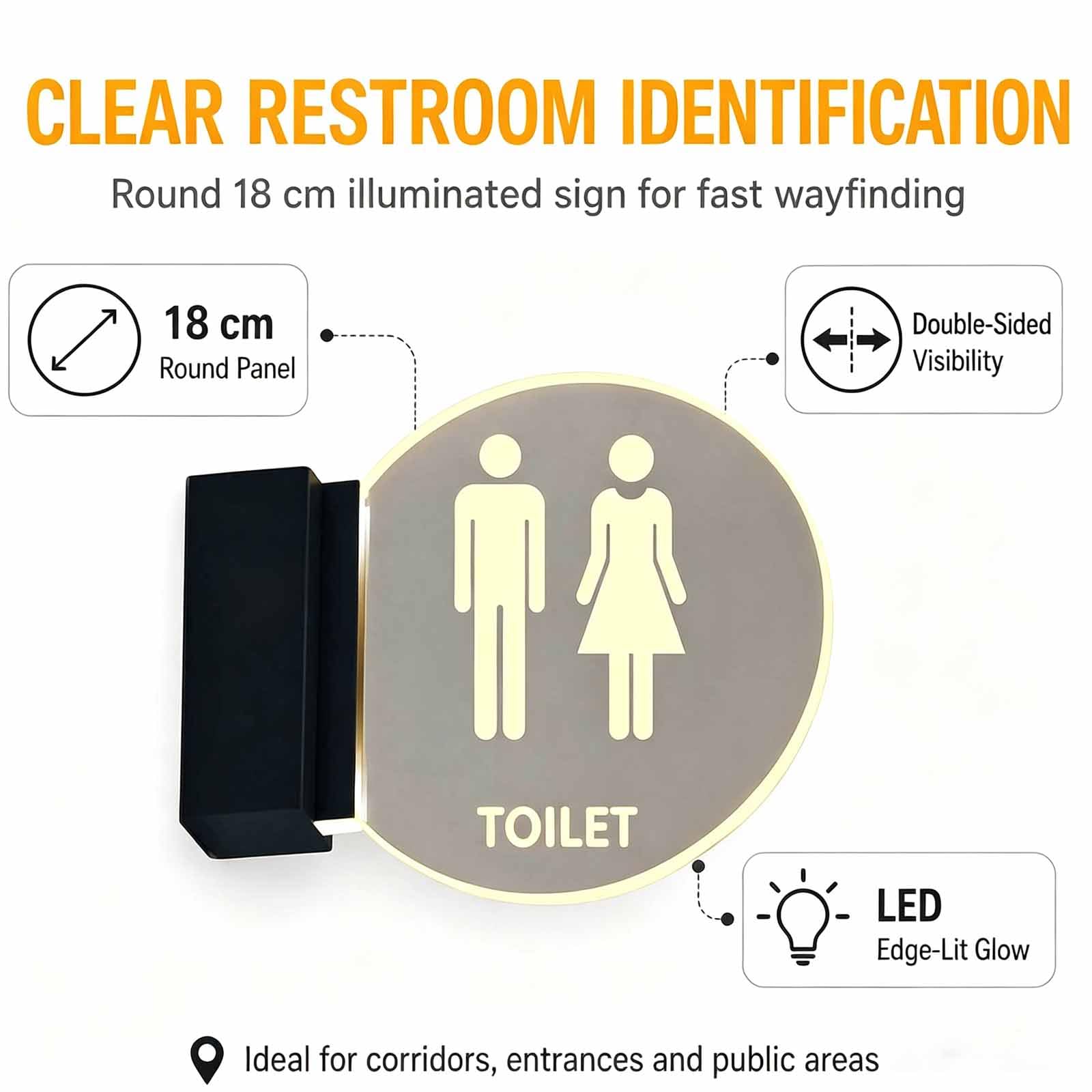 Ścienny Znak Led Do Toalety, Podświetlany Krawędziowo Znak Do Łazienki, Średnica 18 Cm, Dwustronny, Świecący Akrylowy Znak Do Toalety, Do Dekoracji Baru, Klubu I Hotelu