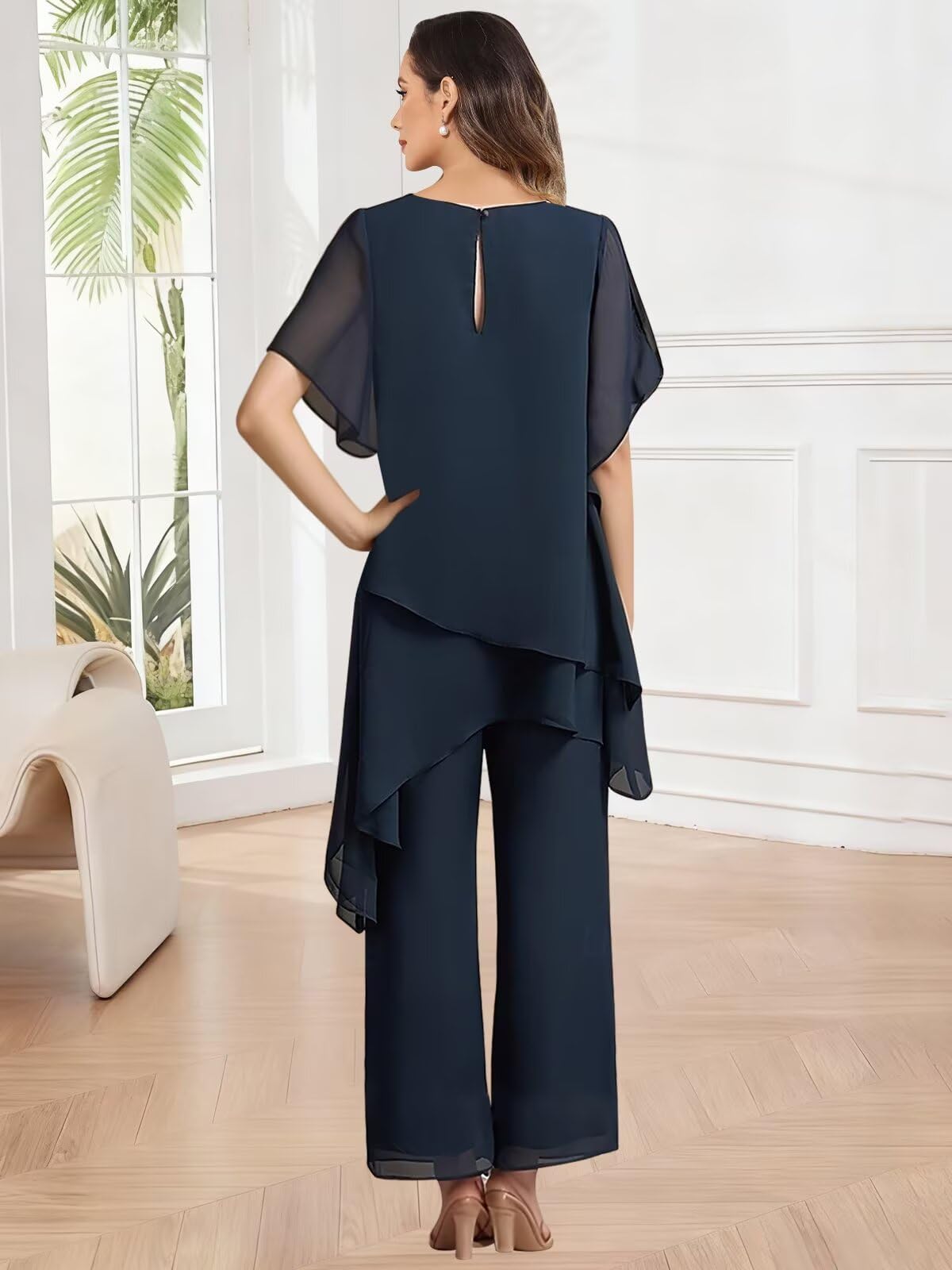 JAEDEN Hosenanzug für Brautmutter 2 Teilig - Festlich Hosenanzüge Chiffon Schlicht Hochzeitsgast Hosen Set