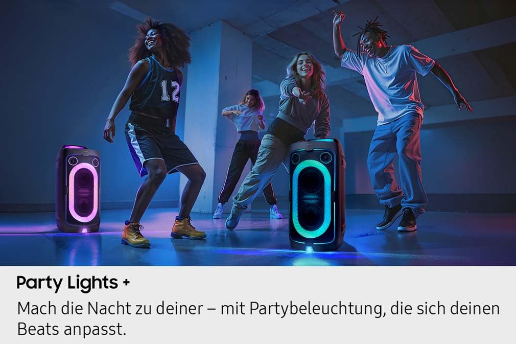 Samsung Sound Tower MX-ST40F/ZG Bluetooth Lautsprecher, Große Partybox & Musikbox mit Akku, 12 h Akkulaufzeit, 160 W, IPX4 wassergeschützt, Karaoke & Bass Booster, Tragbare Soundbox mit LED-Effekten