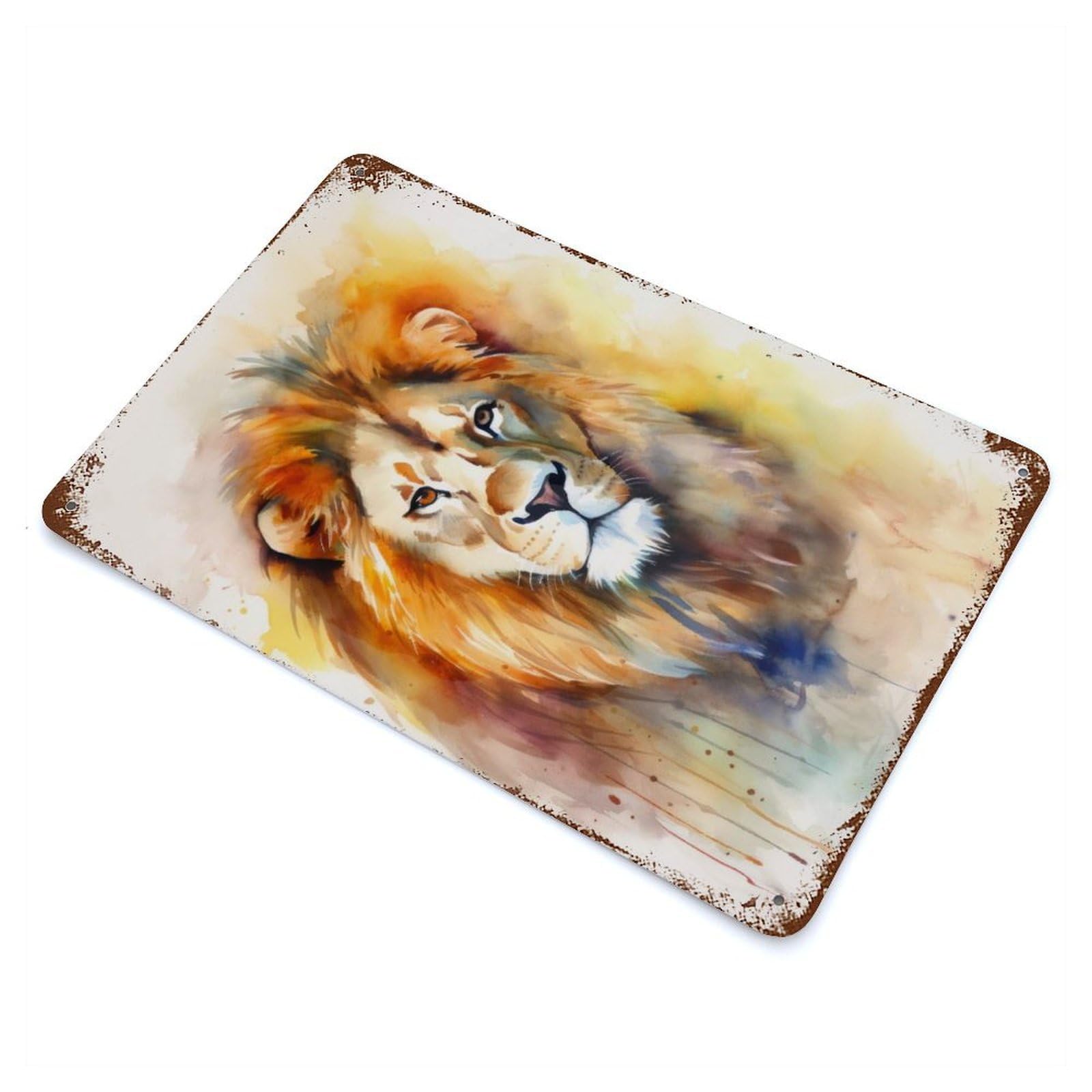 Lion Watercolor Portrait Decorative Tin Sign 11.8"x7.9", for Bistro, Counter And Cafe Decor, Retro Wall Decor