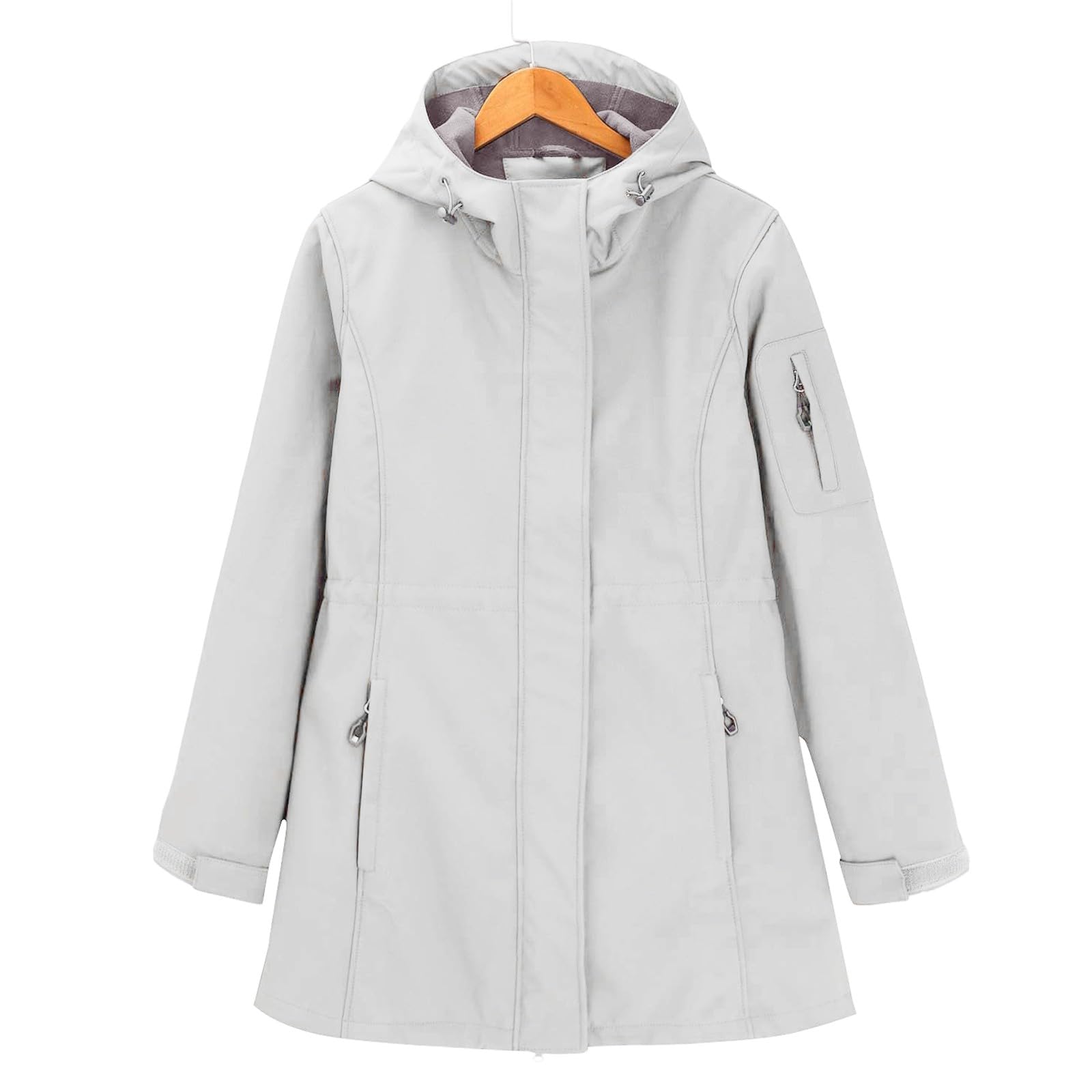 Generisch Giacca antipioggia da donna, lunga e leggera, taglie grandi, giacca per le mezze stagioni, trench, tinta unita, giacca con cappuccio, elegante giacca primaverile antivento, giacca a vento