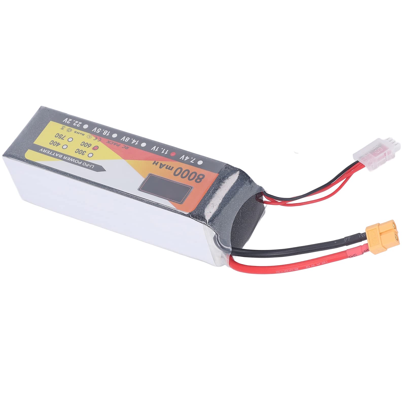 Batteria Lipo da 8000 mAh con tasso di scarica 60C, 11,1 V 3S, connettore XT60, ideale per modellismo di auto e elicotteri radiocomandati.