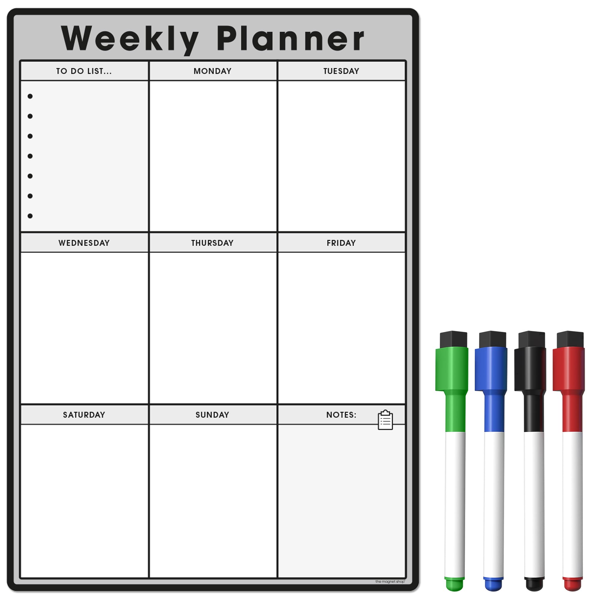 TMS A4 Weekly Planner and Organiser – Customisable Whiteboard for Organising Your Week, Tasks, to Do List, Shopping and Meal Planning. Home, Office, School - with 4 Free Magnetic Dry Wipe Pens