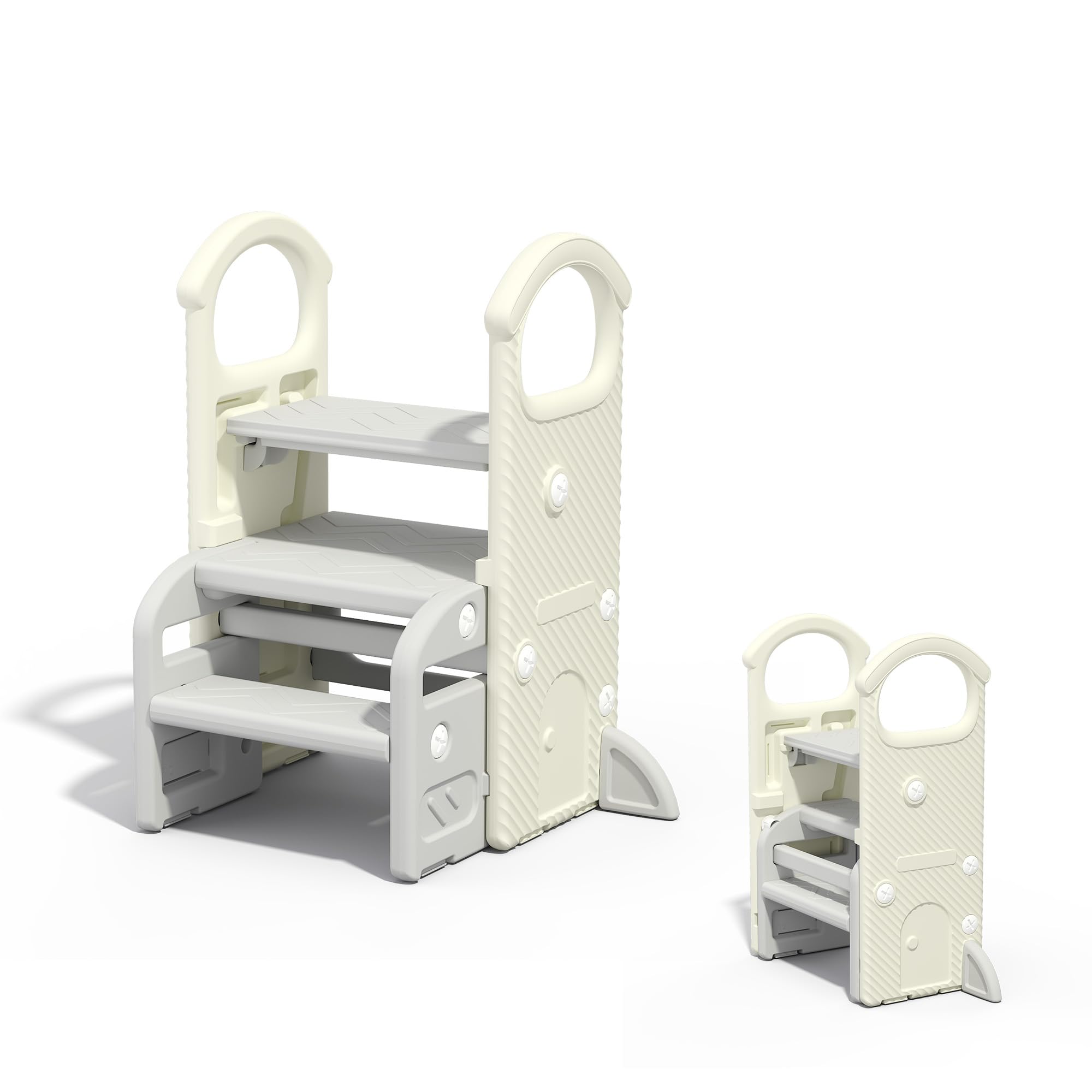 Taburete Niños, Taburete Infantil con Escalones, Altura Ajustable 2-3 Niveles, Plegable y Multifuncional, con Reposabrazos y Base Antideslizante, para Baño, Lavabo, (Gris)