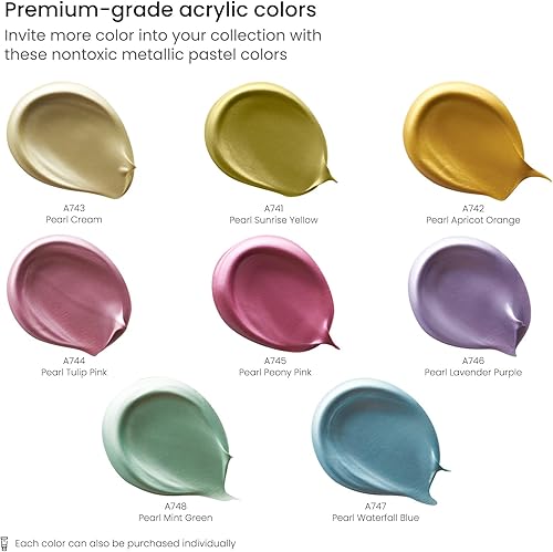 Miniatura 2 de ARTEZA Pintura acrílica pastel, juego de 8, tonos metálicos, tubos de 4.06 onzas líquidas, pintura a base de agua de alta viscosidad, acabado