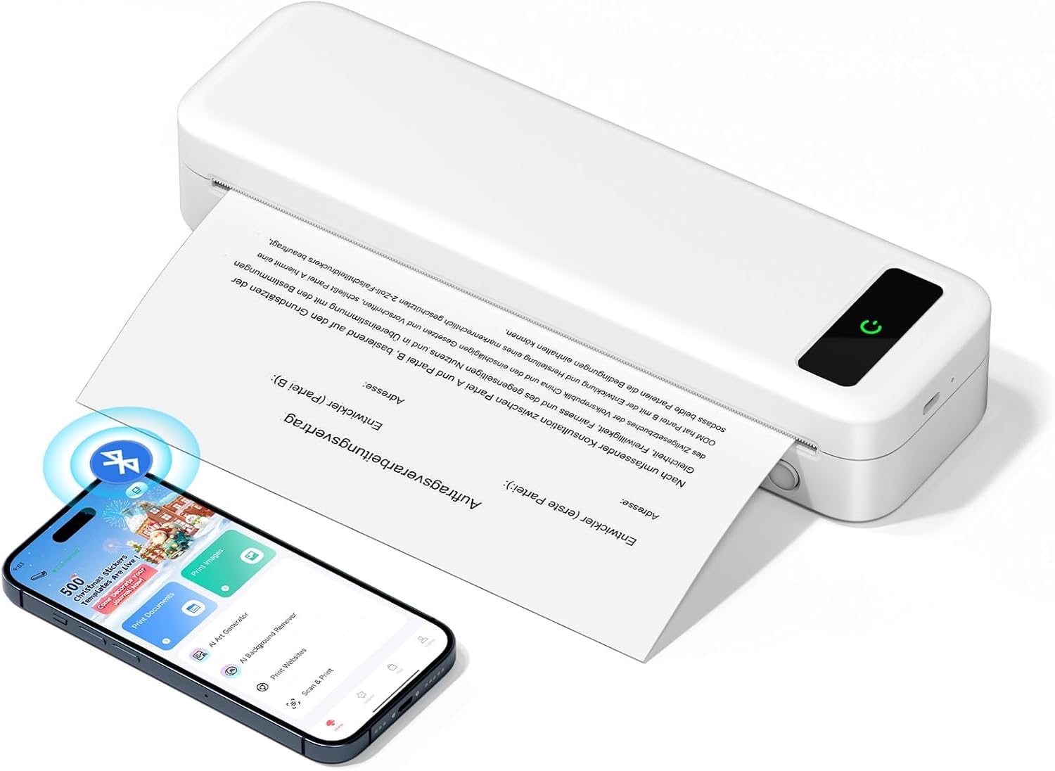 TATTMUSE Impresora Portatil a4, Bluetooth Impresoras Termica para Papel Térmica Casa Mini Movil Portatil Sin Tinta Wireless Portátiles Printer, Blanco Certificado ClimatePartner
