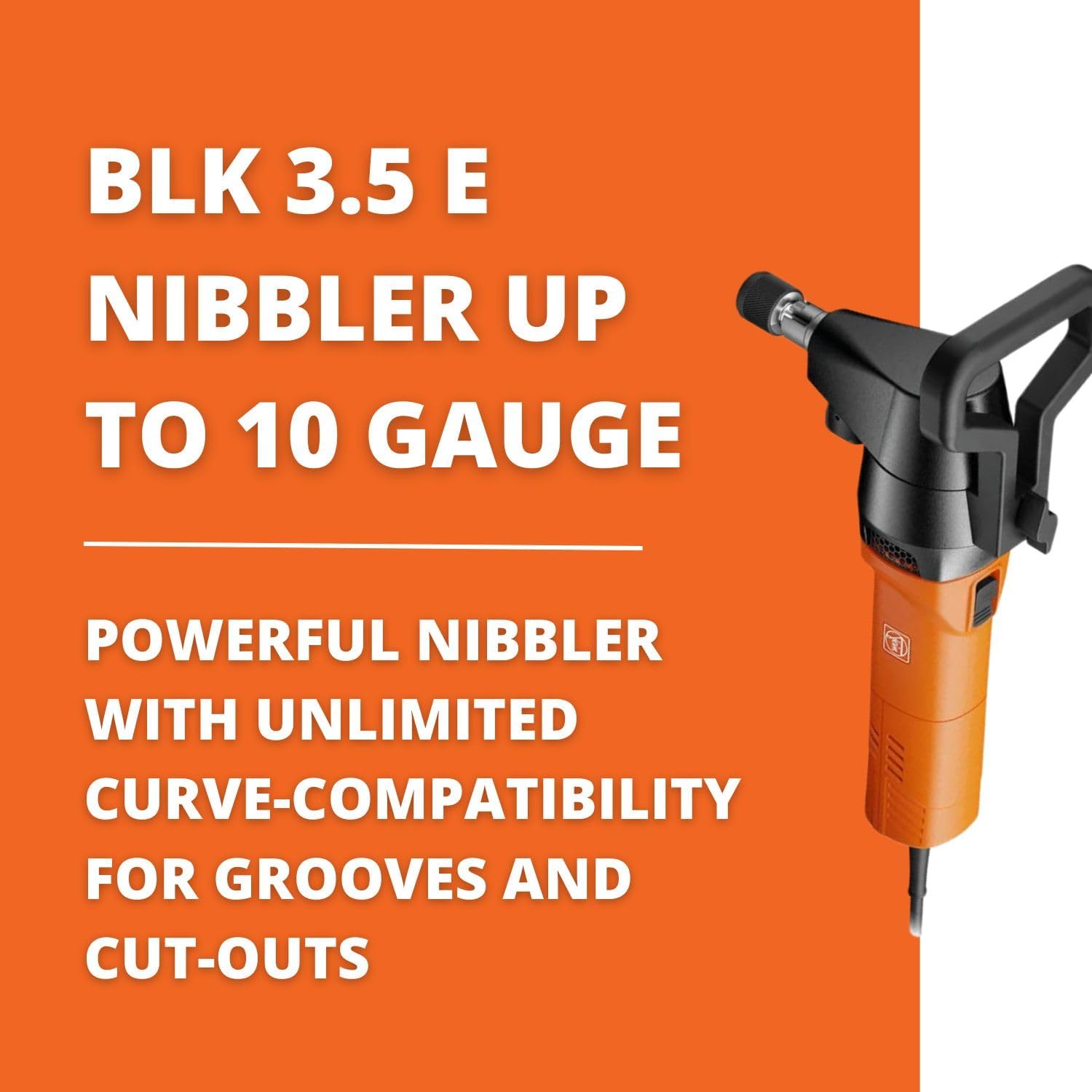 Fein Nibbler with Unlimited Curve Compatibility for Grooves and Cut-outs - 10-Gauge Cutting Tool with 1,700W Power, QuickIn System - BLK 3.5 E - 72324661090