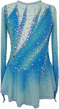 Girls Blue Diamond Figure Skating Skirt Competition Performance Costume