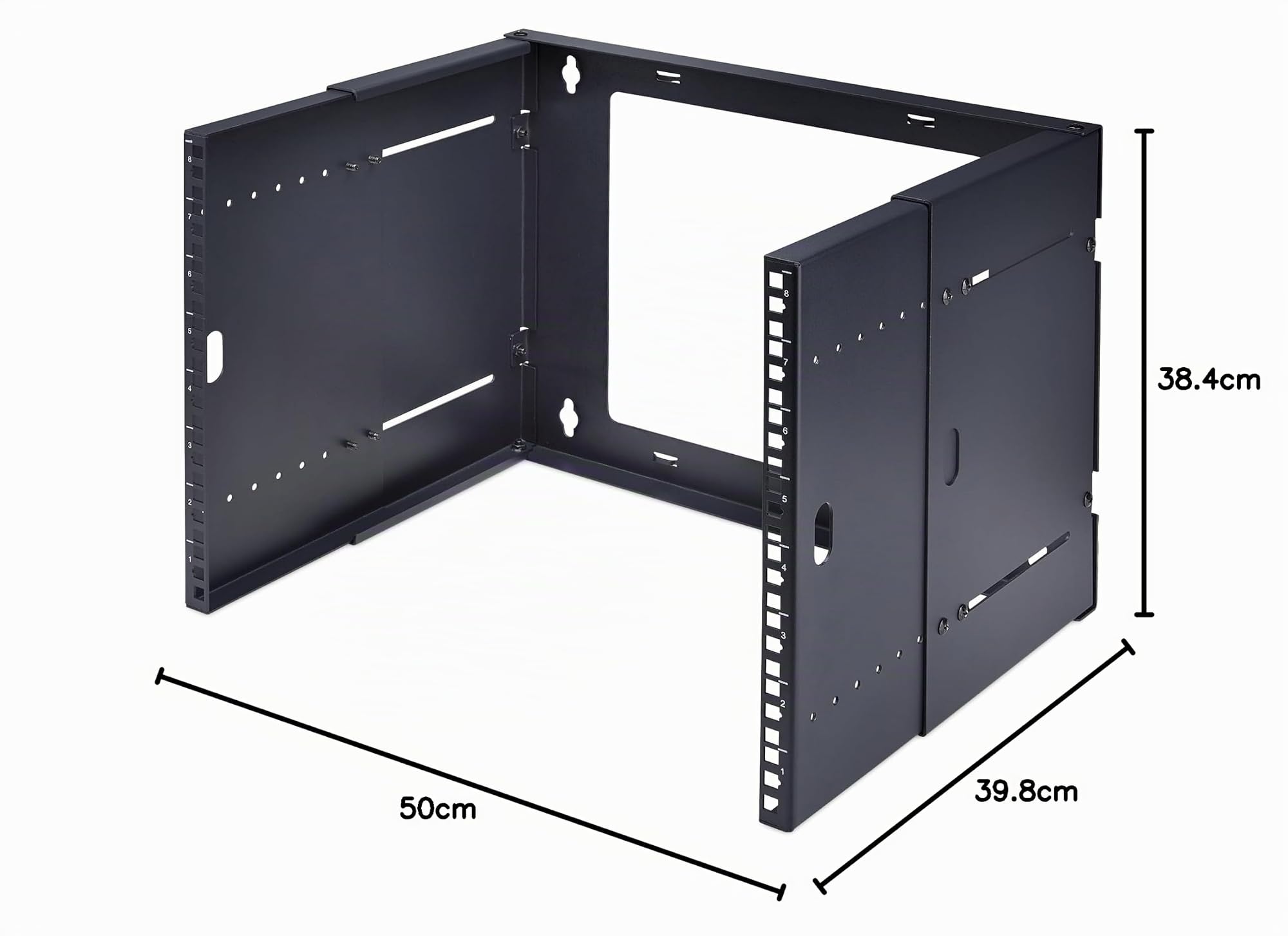 StarTech Rack Mural 8U 2 Montants, Réglable 40cm, Ouvert (WALLMOUNT8-HAF) | Support serveur/équipement réseau 19", Châssis ouvert, Profondeur 24, 5-39, 7cm, EIA-310, Acier calibre 14, 40kg
