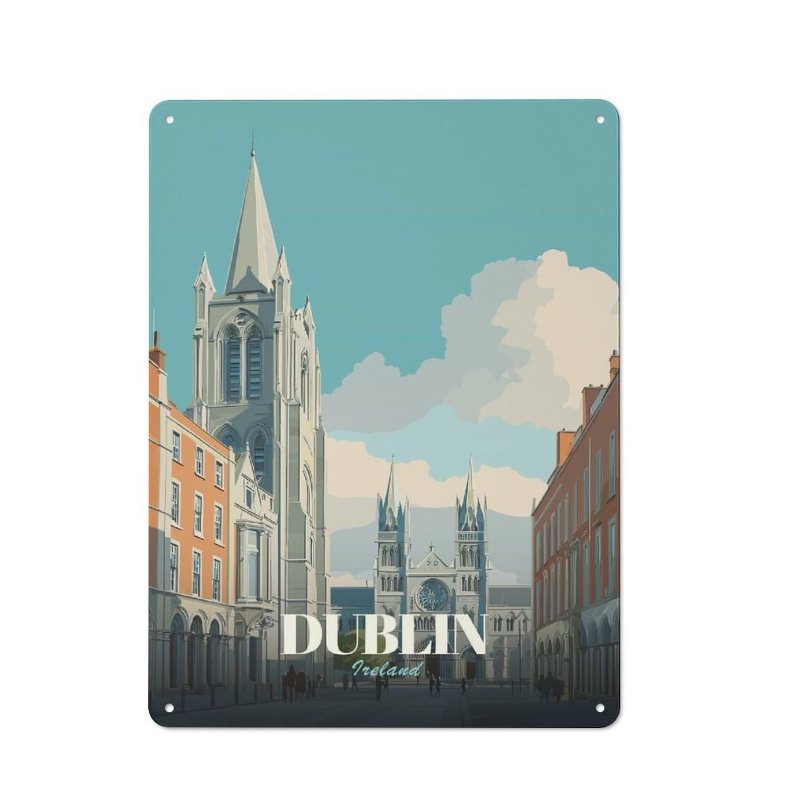 Dublin Ireland Cityscape Travel Vintage Metal Sign 40x30cm, Vintage Cafe Wall Decor for Takeaway, Bar, Kitchen Or Counter Area
