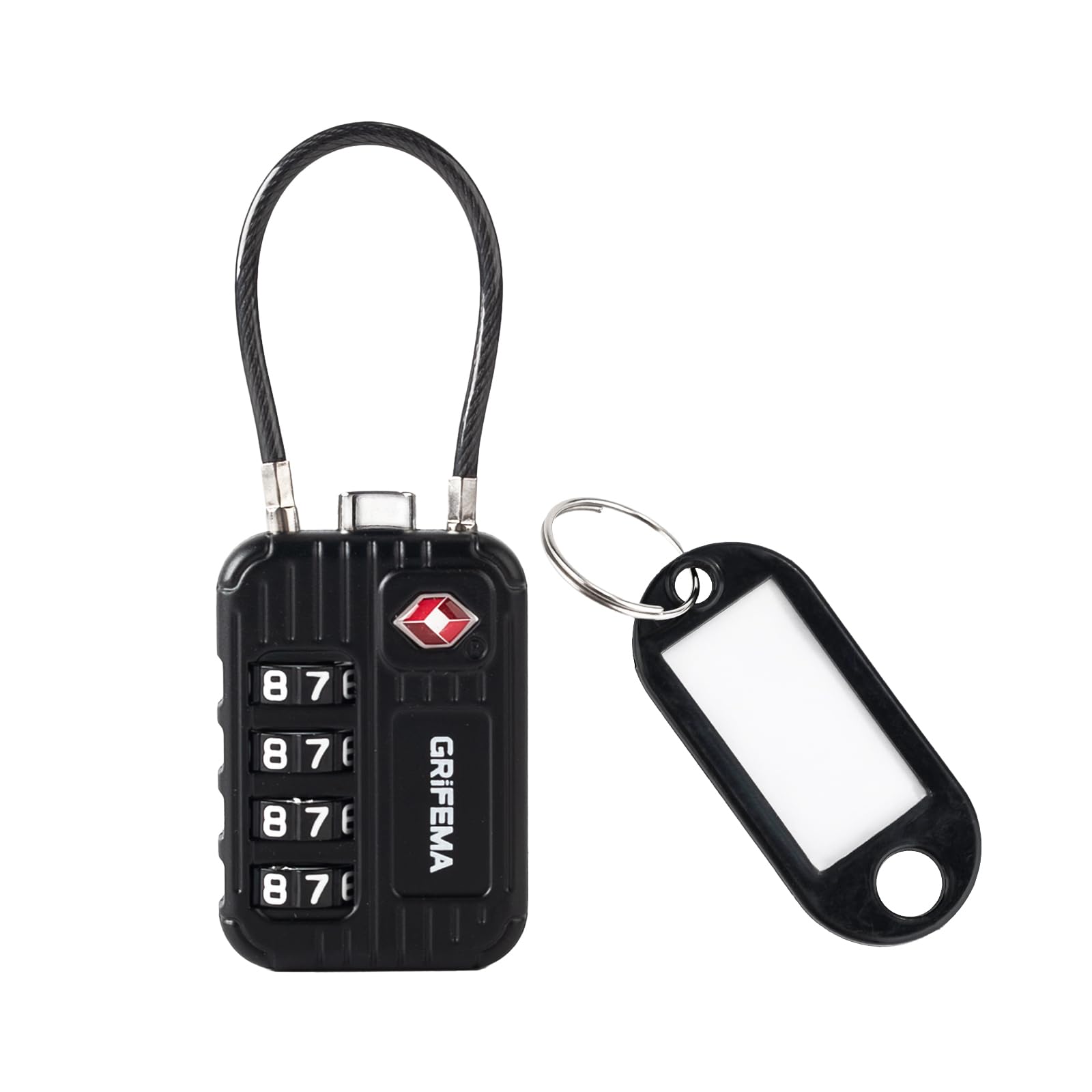 GRIFEMA GA1008 TSA Approved 4-Digit Combination Luggage Lock, Secure Travel Lock with Steel Cable for Suitcases, Backpacks, Gym Lockers - Black