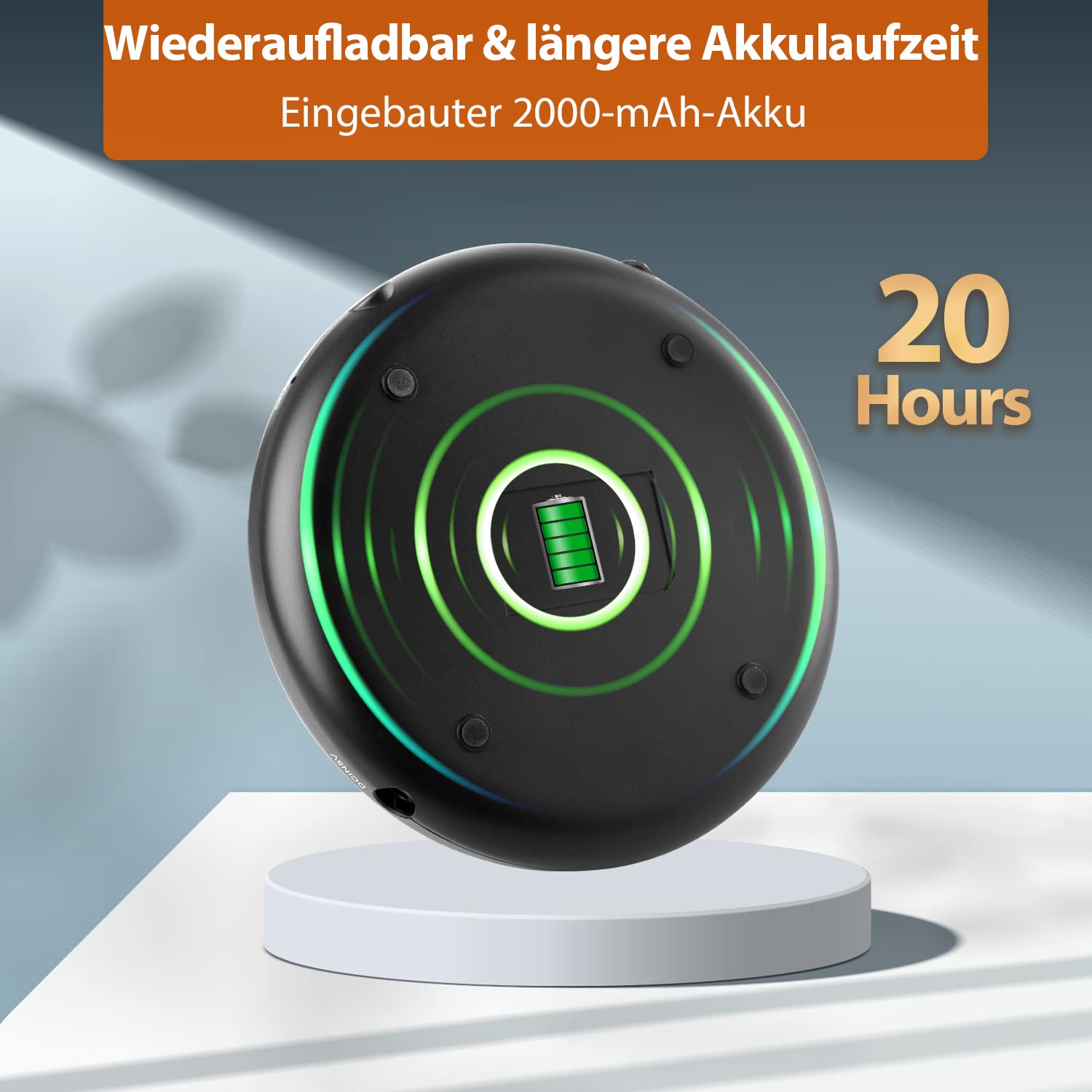 Tragbarer CD-Player für Auto, kompakter CD Player mit FM-Transmitter, USB wiederaufladbarer Discman mit Kopfhörer, stoßfest/fortsetzende Wiedergabe Walkman