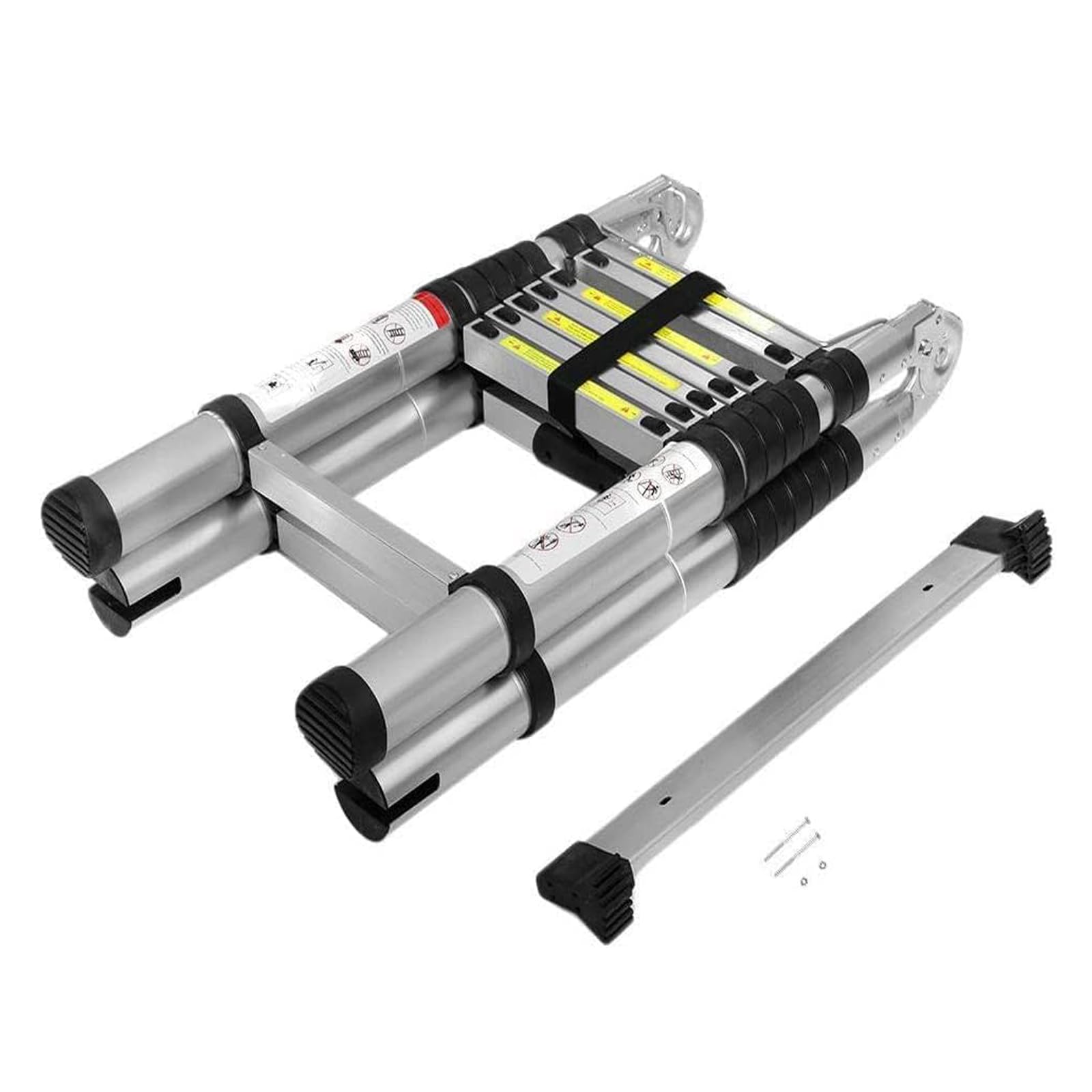 Teleskopleiter 3,8m Klappbar Aluleiter mit Stabilisator, EN131 Multifunktionsleiter Klappleiter Rutschfester Ausziehleiter, 150 kg Belastbarkeit Leiter für Garten Innen