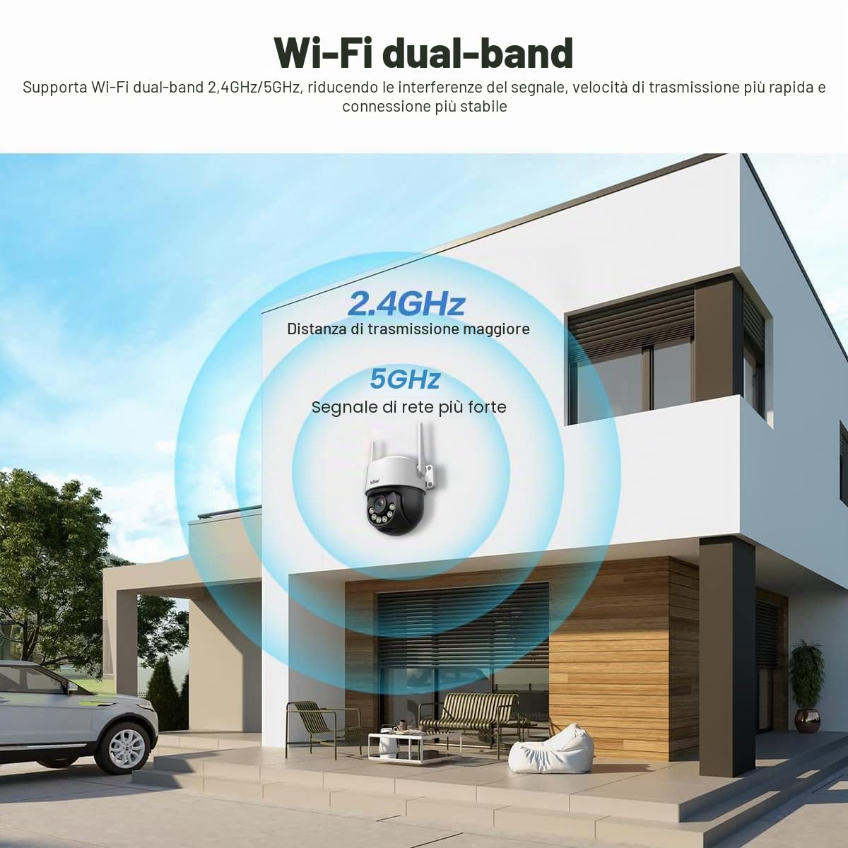 SRIHOME 8MP 2.4/5GHz PTZ telecamera di sorveglianza WiFi esterna 3X elettronico Zoom Monitoraggio Automatico Rilevamento Umano Audio Visione Notturna bidirezionale