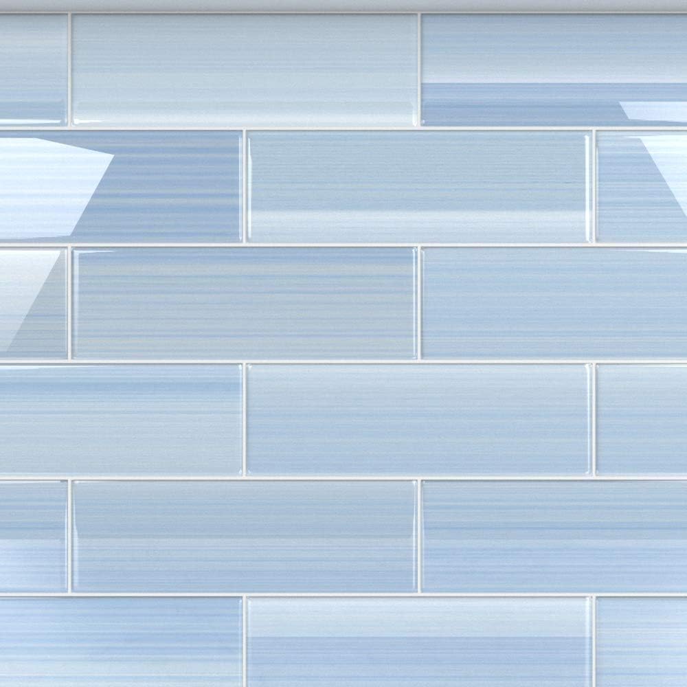 Big Blue Glass Subway Tile for Kitchen Backsplash or Bathroom/Showers, 4x12