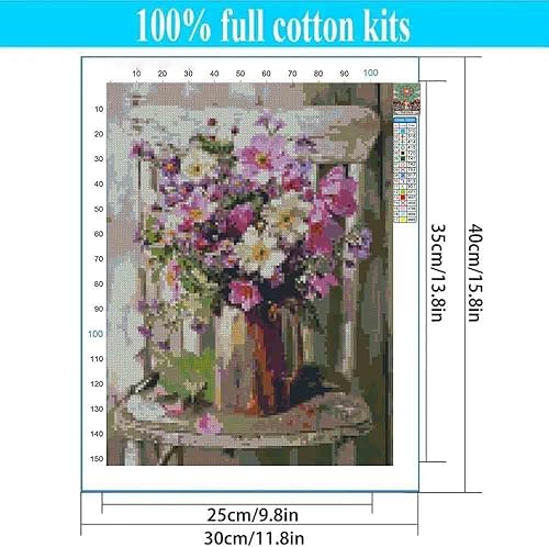 Miniatura 114 de Kits de punto de cruz estampados para adultos, kits de bordado de flores de gato negro para principiantes y adultos, patrones de 11 quilates