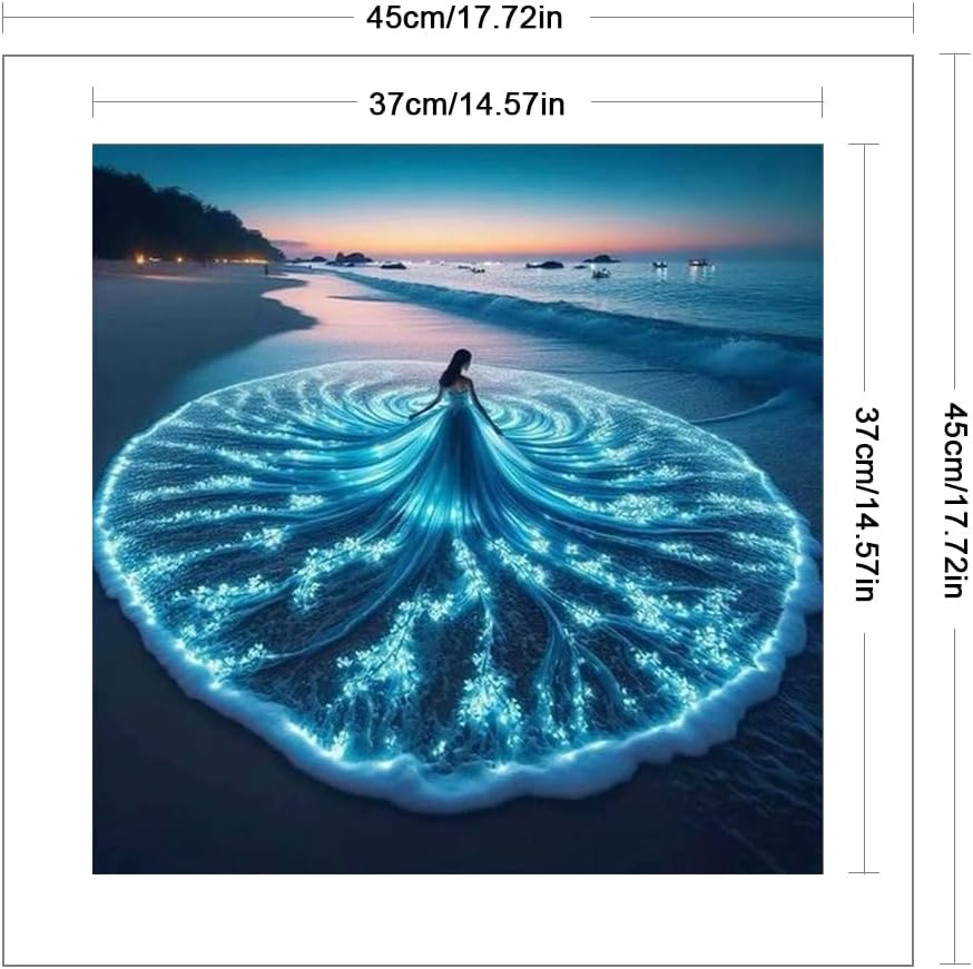 18CT DIY Beach Blue Dress Girl Counted Cotton Thread White Cross Stitch Kit 17.72x17.72in - 2 Strands Single Full Stitch 4cm White Edge DIY Embroidery Fabric Kit