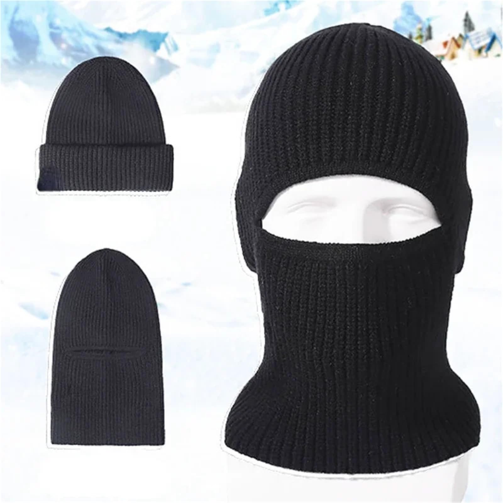 2Pcs Winter 2 in1 Mask Beanies Hats Warm Knitted Windproof Solid Full Face Ski Bonnet Cycling Earmuffs Cap Für Outdoor Sports