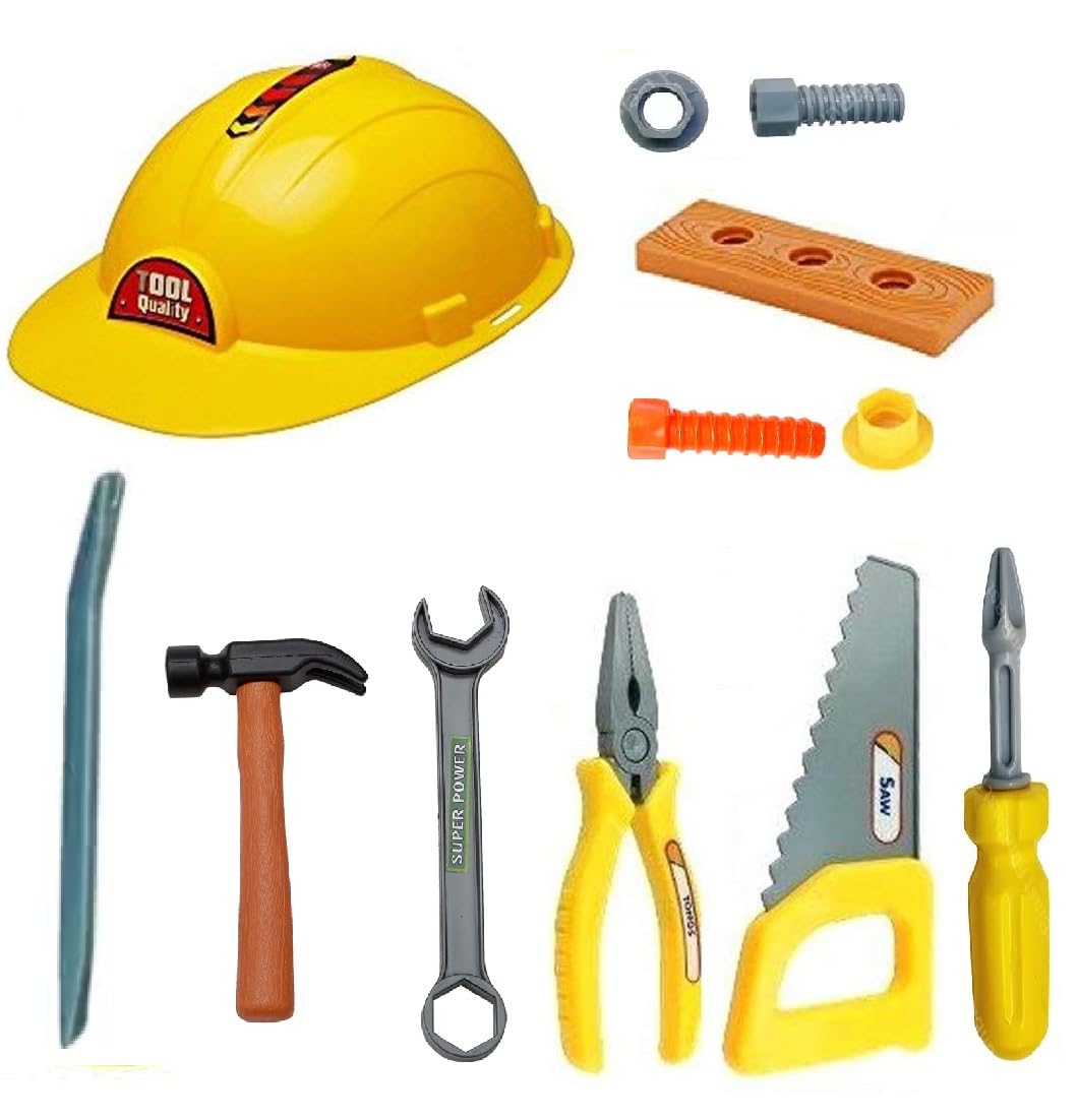 HALO NATION® 11 Pcs Engeneering Tools Toy Tool Set with Protective Hat Toy , Role Play Tool Toys Engineering Tool Kit for Girls Boys (Economic Plastic Toys)-image-20