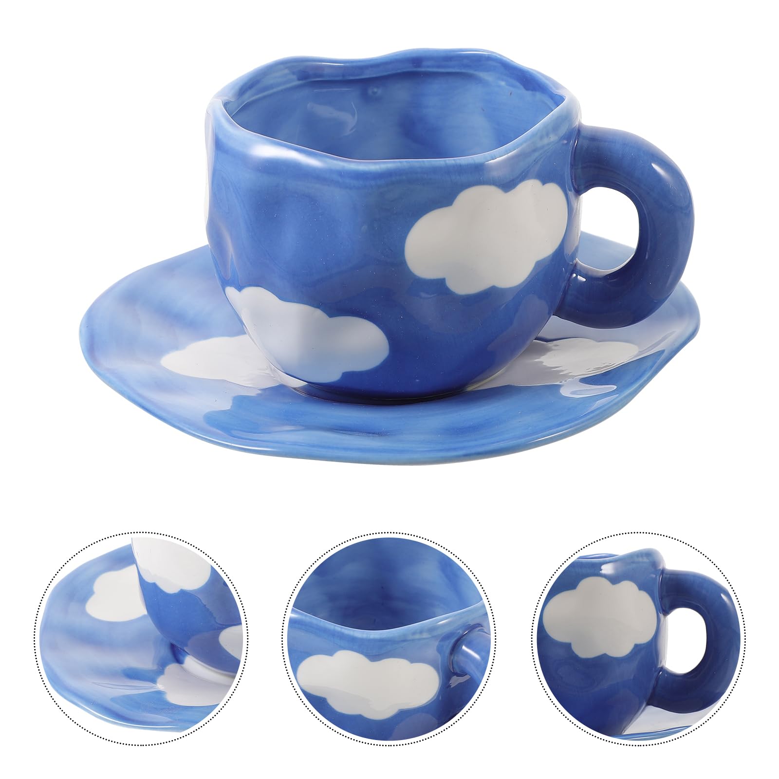 TOPBATHY Taza de Desayuno de Cerámica Azul 201-300ml, Juego 1 | Café y Té, Uso en Oficina o Cafetería, Diseño Sencillo Líneas Bonitas, Uso Versátil