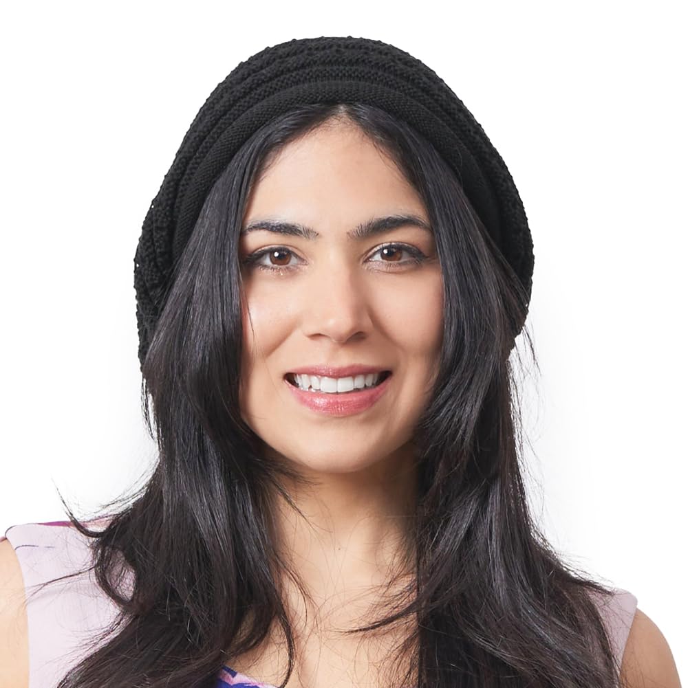 Oversized Slouchy Crochet Beanie for Women, Mens Cotton Rasta Tam Slouchy Hat for Locs Black