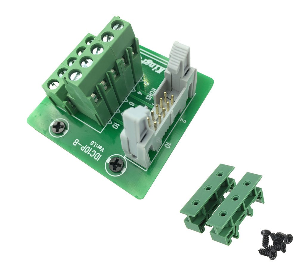 IDC10 2x5 Pins Male Header Breakout Board Terminal Block Connector with Simple DIN Rail Mounting feet