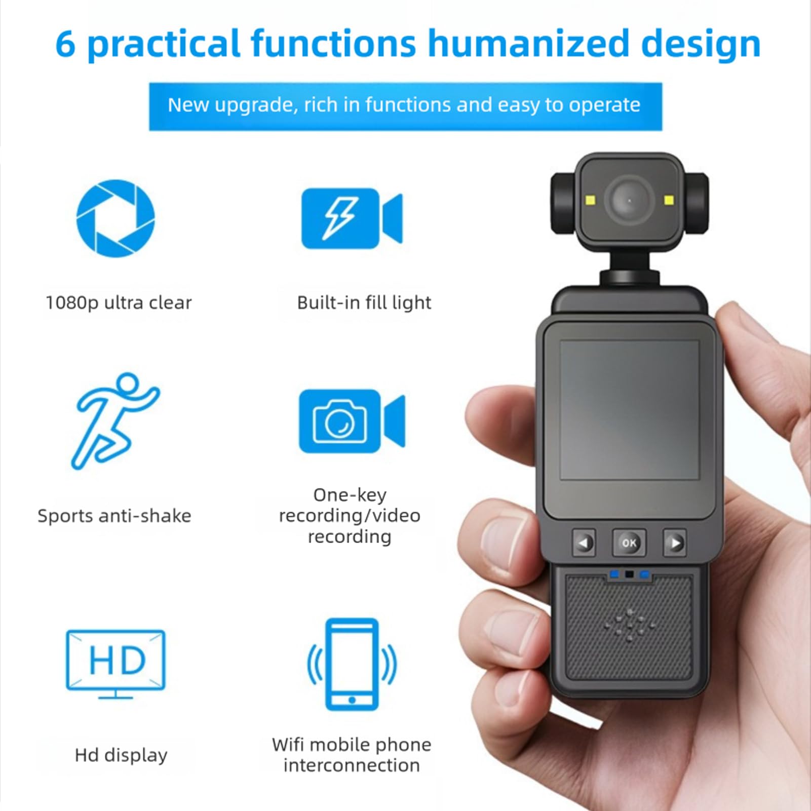 Wisoqu Vlog Camcorder, Body Cameras with Audio and Video Recording, Multi Axis Stabilization, 270 Degree and 180 Degree Lens Rotation, 1080P Camera for Travel Record, Work Records