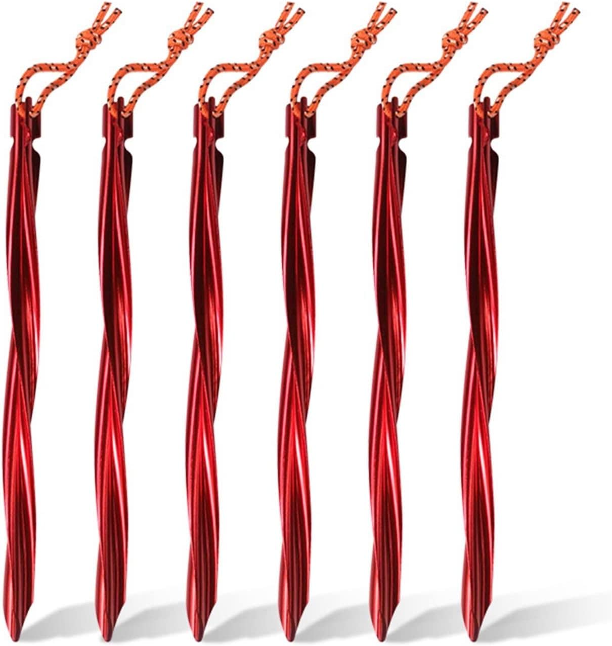 Piquets de Sol en Spirale pour Tente, piquets de Tente en Alliage d'aluminium avec Cordon de Serrage, Accessoires de Tente, équipement (Couleur : Noir) (Rouge) (Rouge)