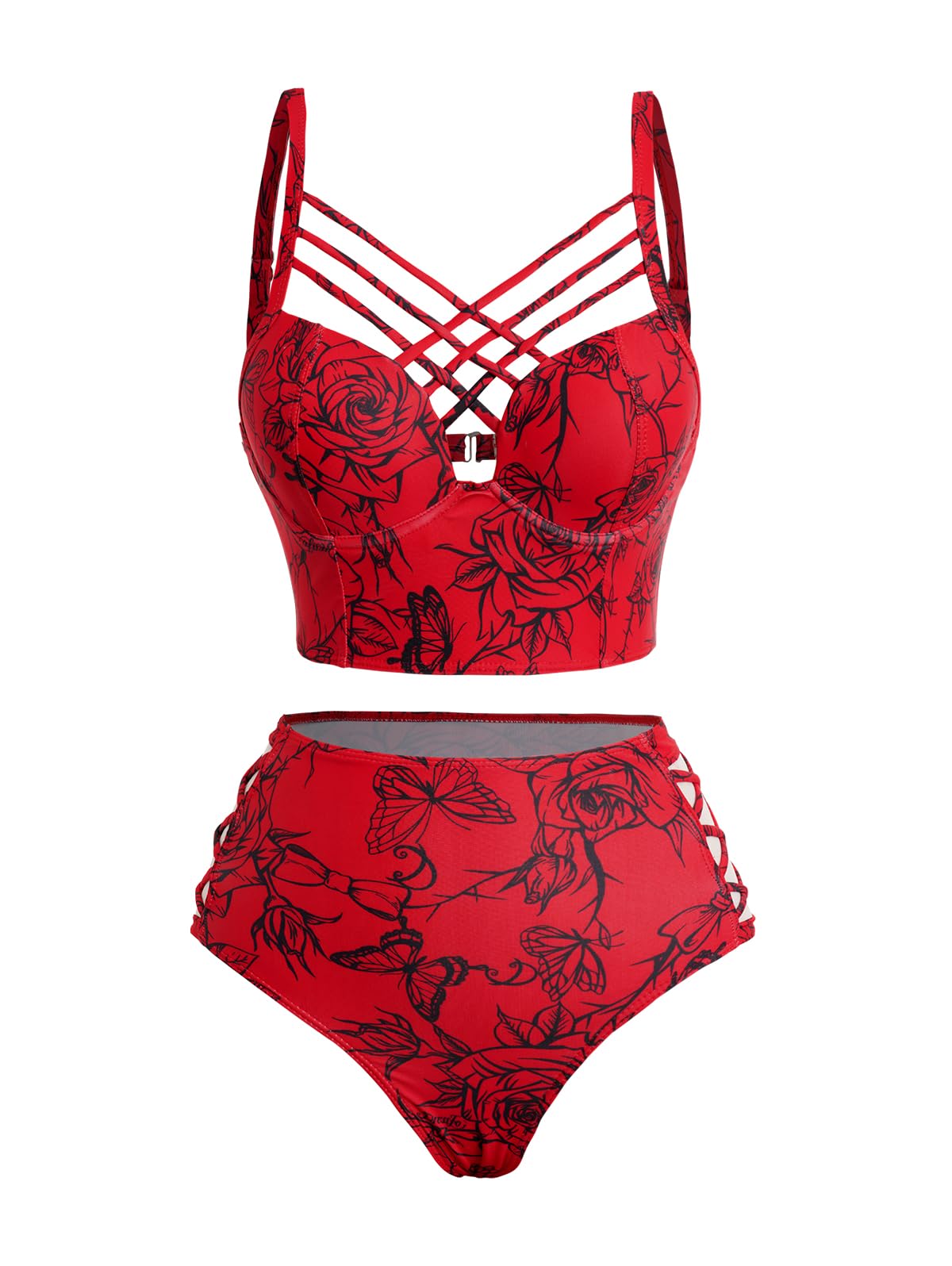 Gothic Galaxy Skull Print Bikini Set Retro Vintage Tummy Control Two Piece Tankini-image-49