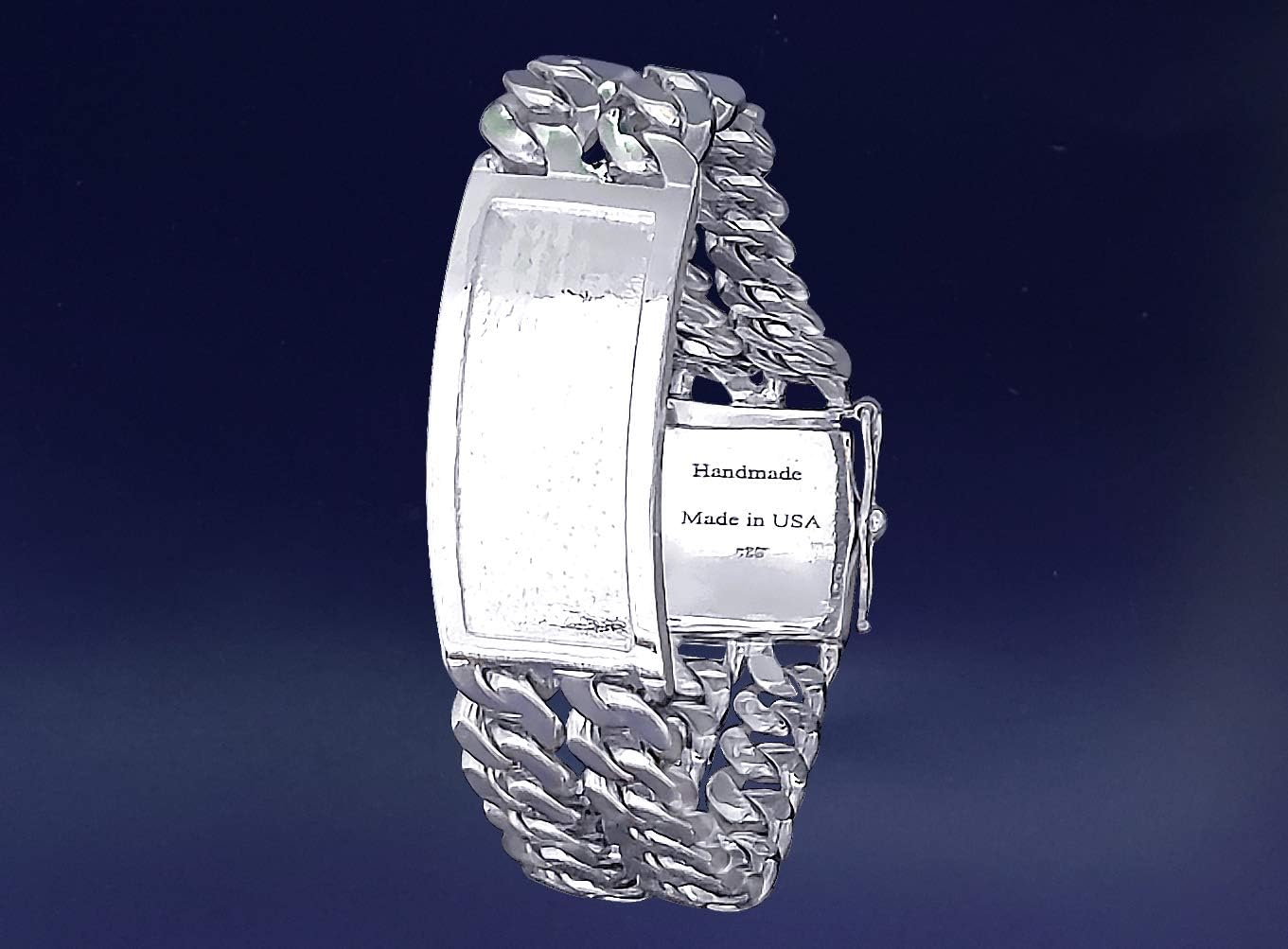 19 mm Heavy Solid Sterling Silver Double 2 Row Curb Link ID Bracelet Handmade in USA 8.75 Inches 80 Grams