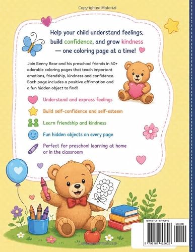 Preschool Feelings Coloring Book for Kids Ages 3-5: Social Emotional Learning Activities About Emotions, Friendship, Kindness and Confidence with Positive Affirmations and Hidden Objects - Image 2