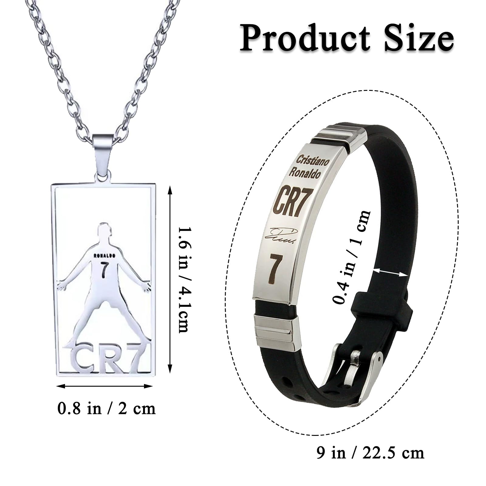 CR7 - Braccialetto con ciondolo a forma di stella del calcio, regolabile, per tifosi di calcio, regalo per uomini e donne, no, acciaio inox e silicone, Nessuna pietra preziosa