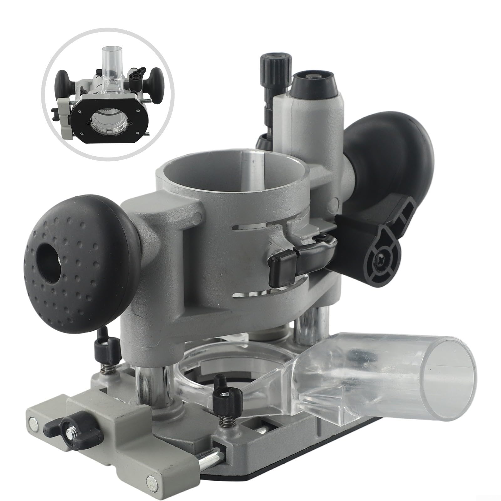 Fresadora sumergible de 65 mm para fresadoras, base metálica ajustable con cierre rápido de acero, casquillos de aluminio de precisión y guías para carpintería, fresado y hierba